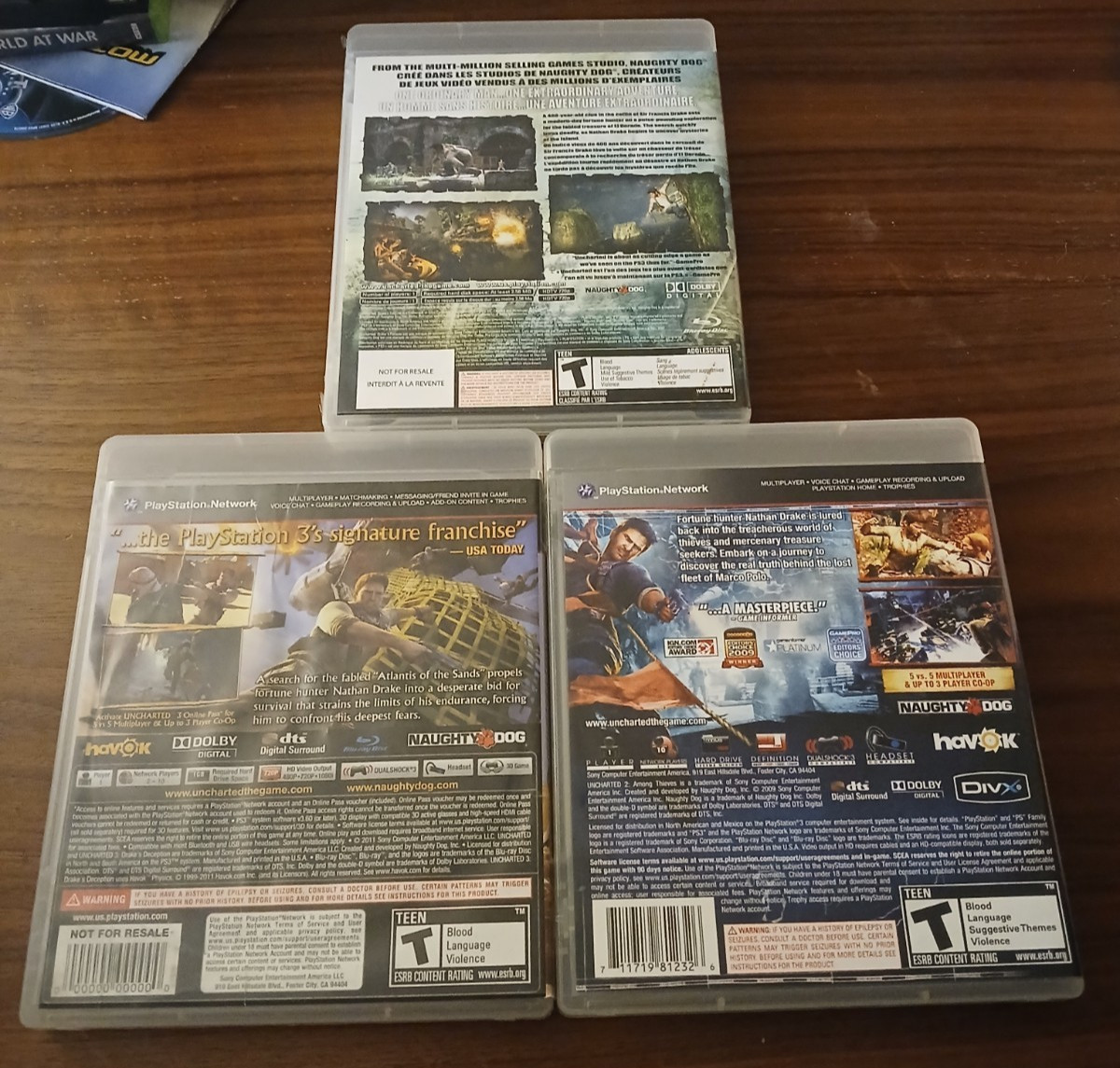 Uncharted 1 2 3 Trilogy 3 Game Lot (Sony PlayStation 3)