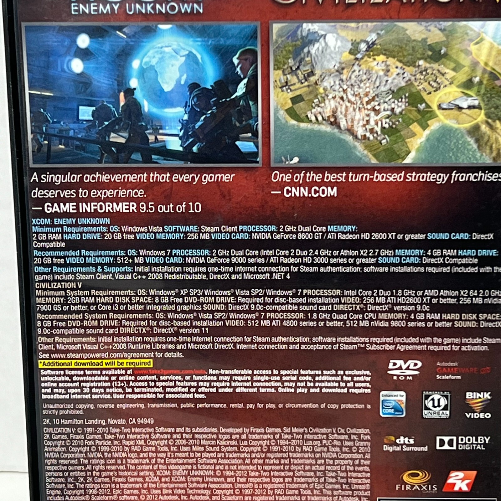 XCOM Enemy Unknown Sid Meier Civilization PC DVD Video Game Complete With Key