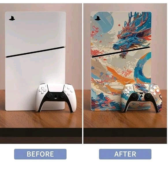 PlayVital Full Set Skin Decal for ps5 Slim Console Disc Edition, DragonElysium