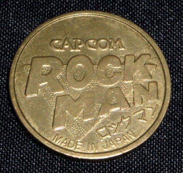 Vintage Capcom Rockman Mega Man Golden Metal Coin Medal Fire Man