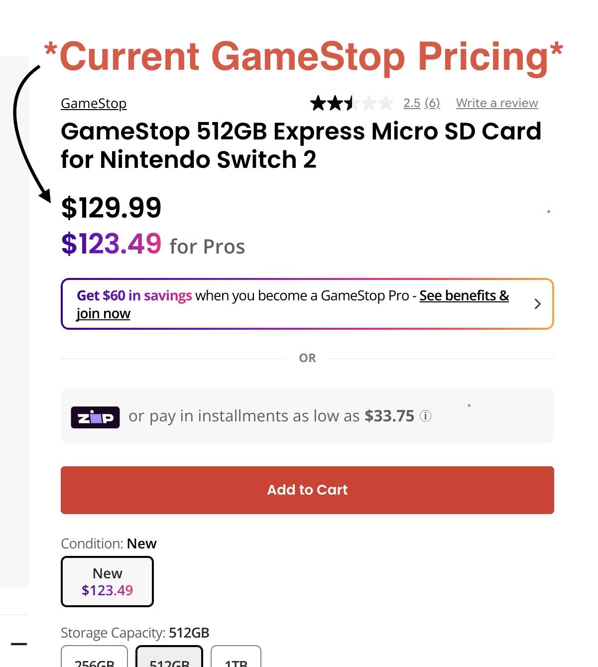 GameStop 512GB Express Micro SD Card for Nintendo Switch 2