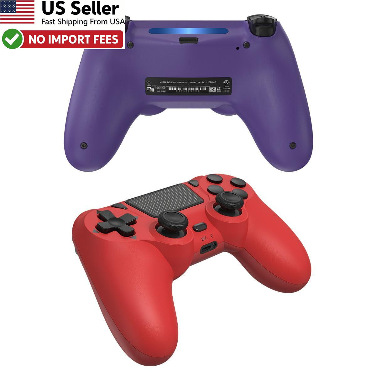 Wuthur 2 Pack Wireless Controller For PS4 Pro Slim Purple Red Gamepad FROM USA
