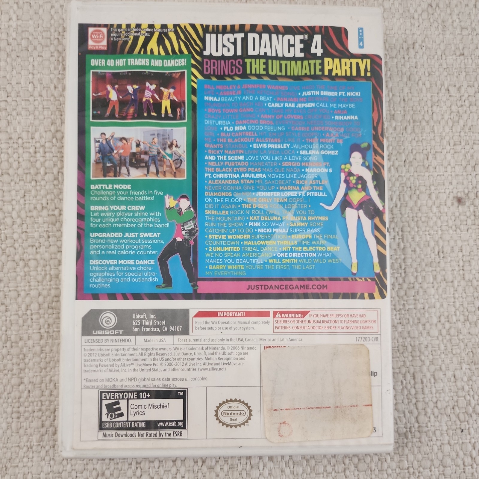 Just Dance 4, 2014, 2015 Nintendo Wii With Books/Cases. 3 Game Lot