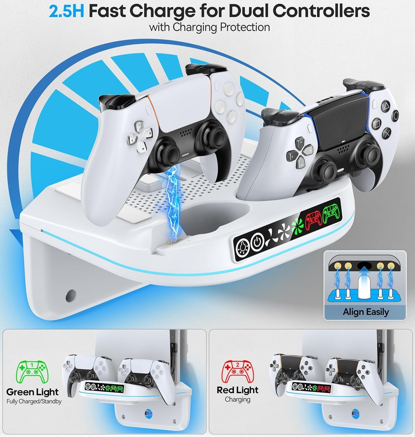 PS5 Wall Mount Kit with Cooling Fan and Charging Station for PS5 Slim, Pro & …