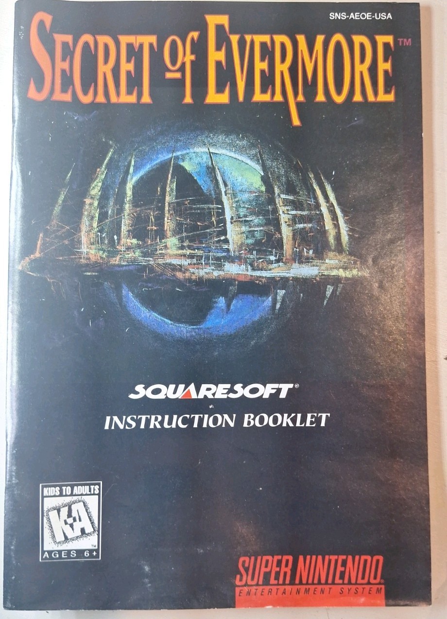 Secret of Evermore SNES 1995 Complete in Box with Poster & Instruction Guide