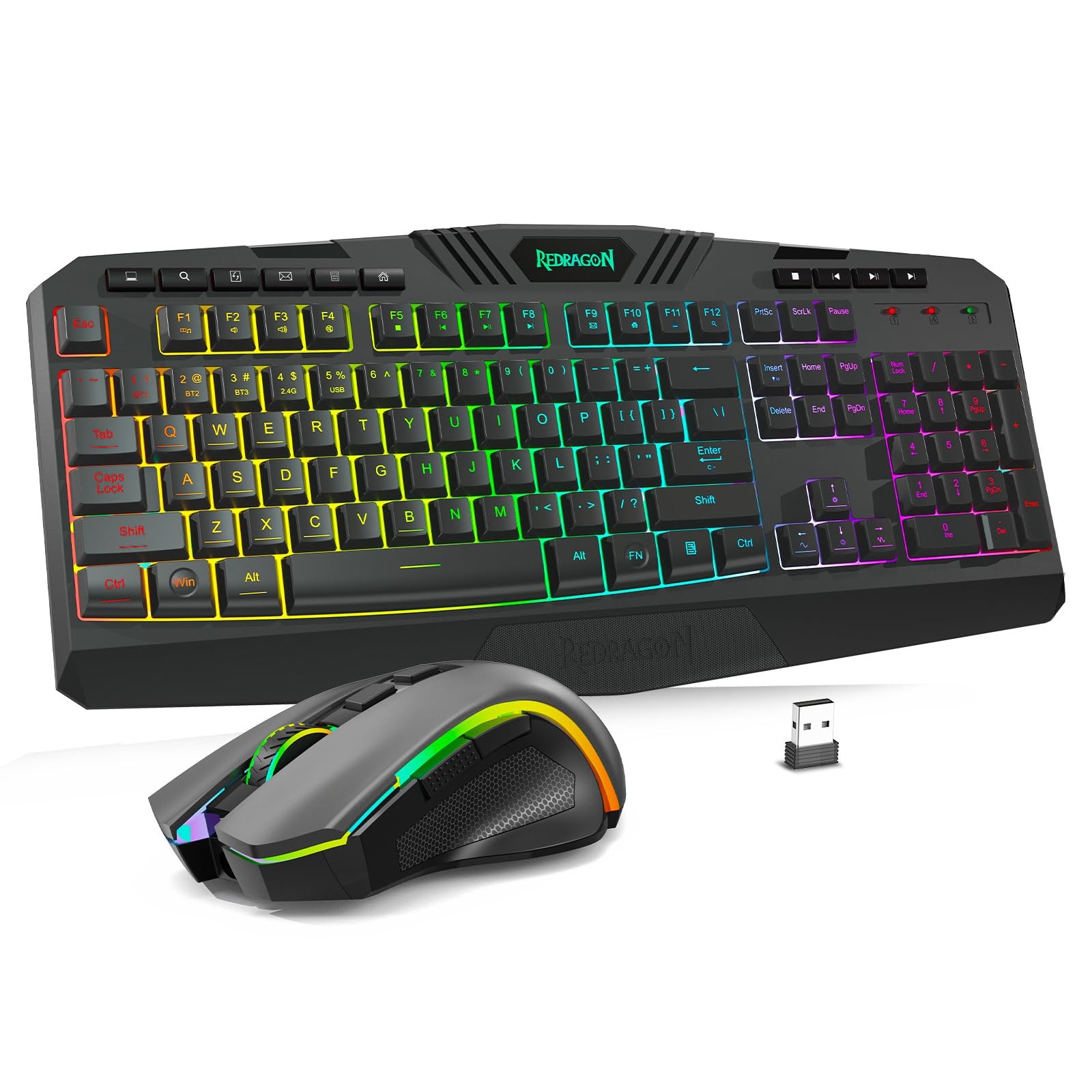 Redragon S101M-Ks Gaming Keyboard And Mouse Wireless Tri-Mode Rgb Keyboard And