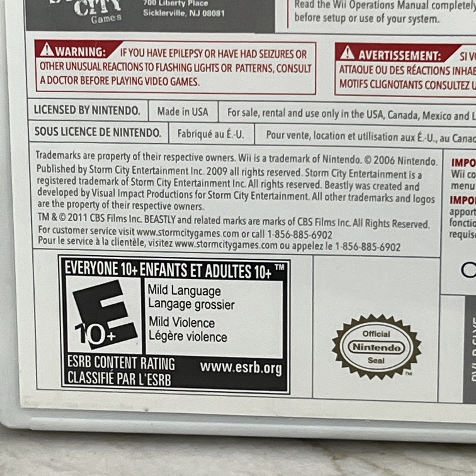 Beastly (Nintendo Wii, 2011) New- Seal Rip-Storm City Games CBS