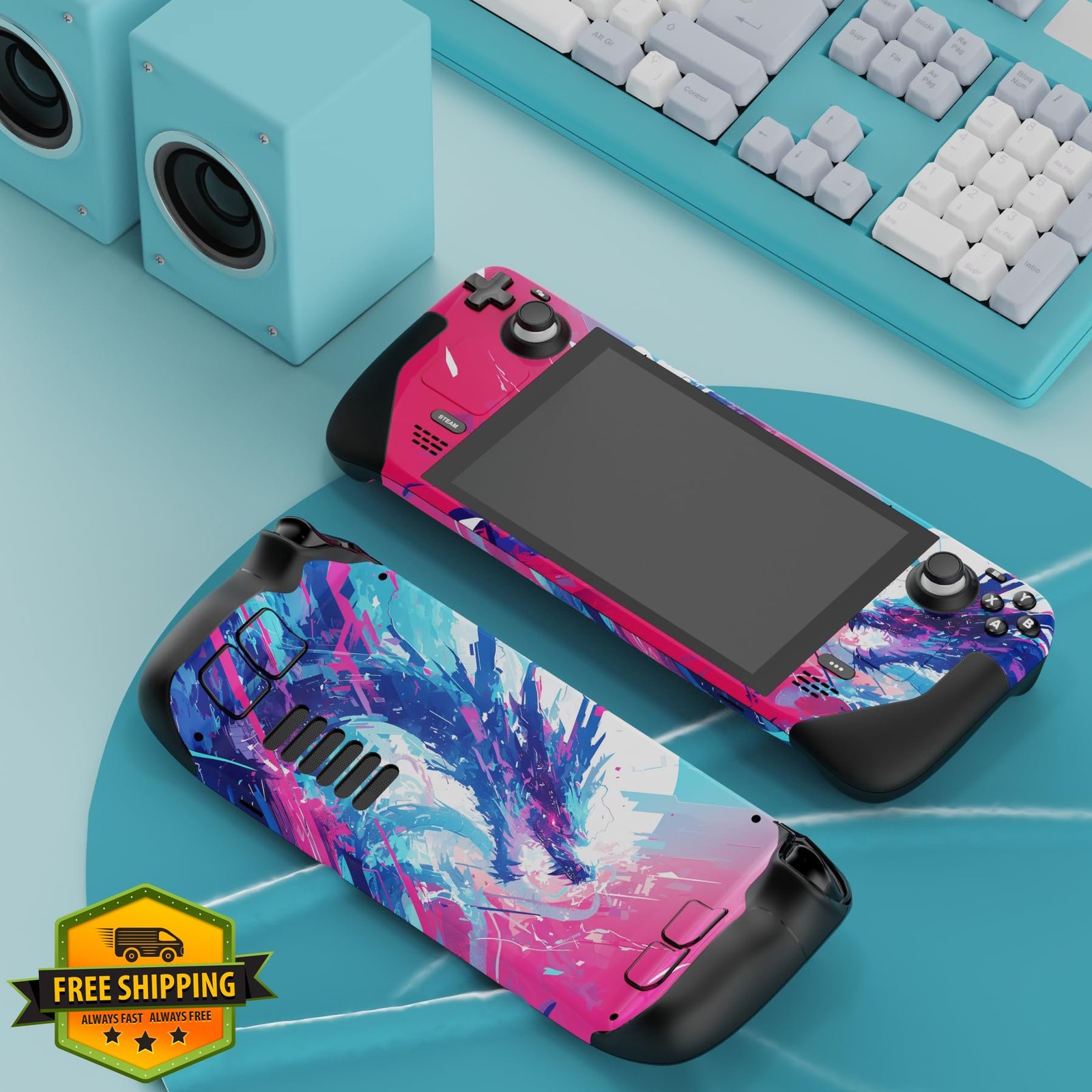 playvital Steam Deck Skin Neon Dragoon