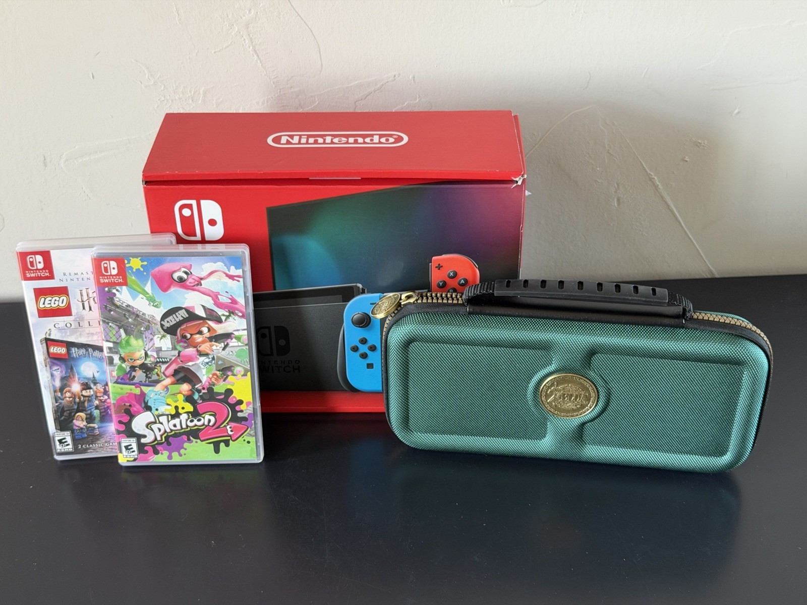 Nintendo Switch System 32GB Console w/Neon Red Blue Joy-Cons in Box 128 SD Games