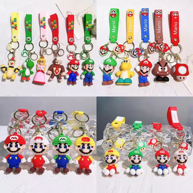 Super Mario Keychain Figure 3D Backpack Clip Keyring Pendant