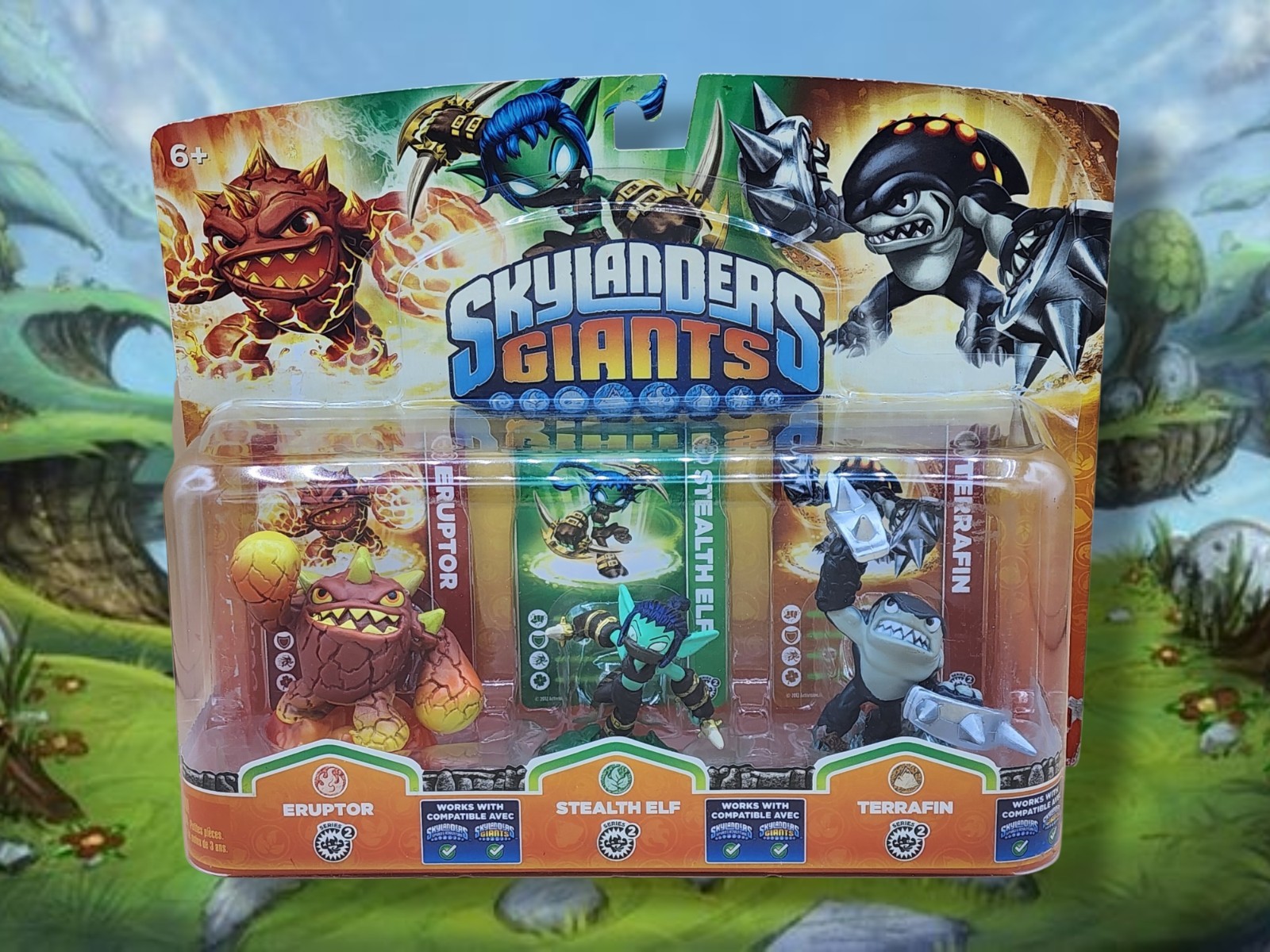 2012 Activision Skylanders Giants S2 Triple Pack Eruptor Stealth Elf Terrafin