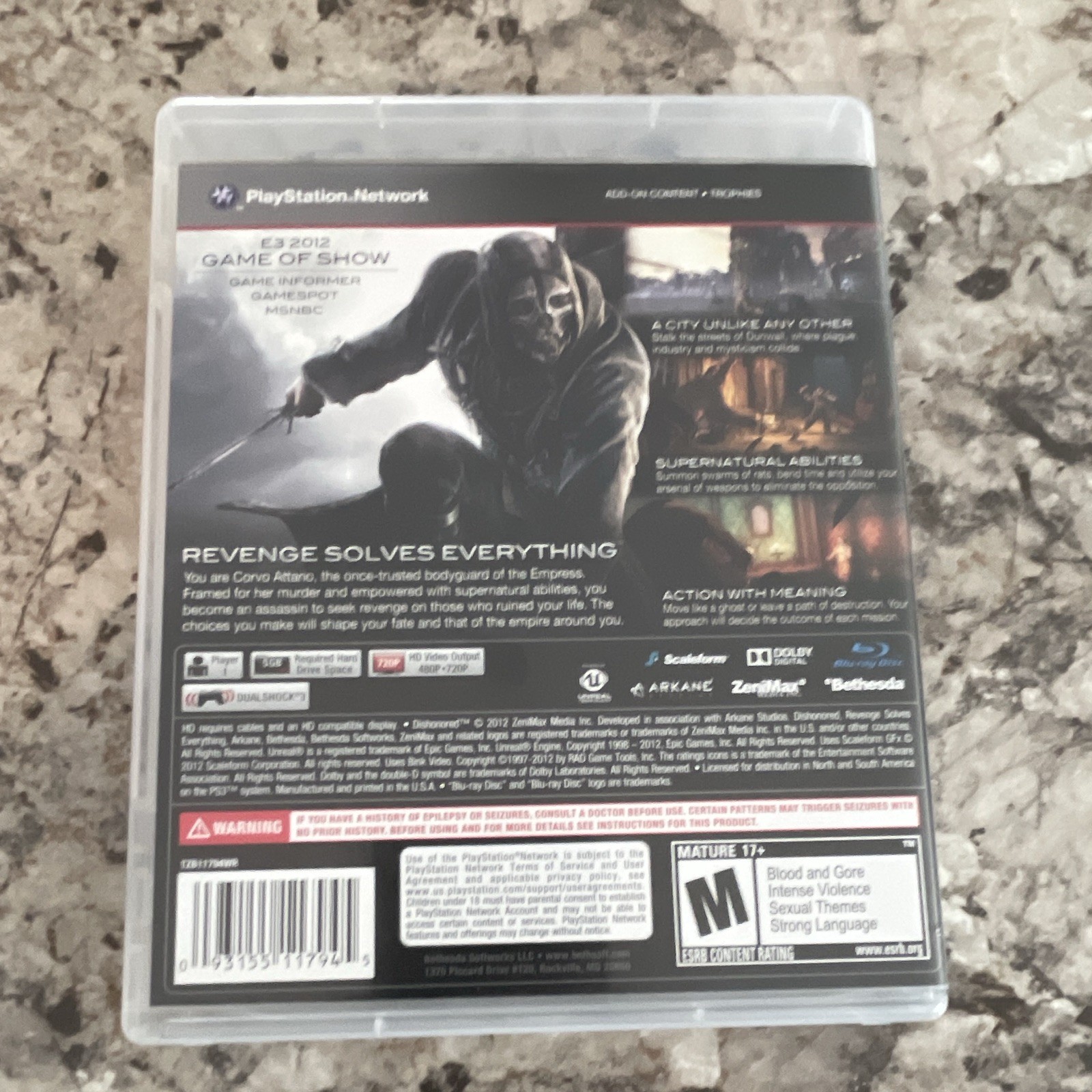 Bethesda Dishonored (PS3) M Mature, Manual Included, Action & Adventure
