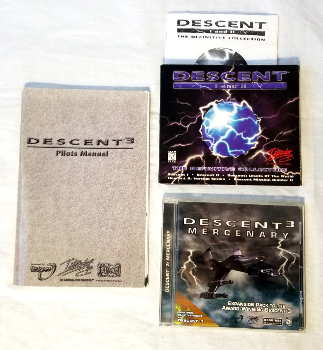 Descent I and II CD-Rom & 3 Pilots Manual + Mercenary Expansion Disc PC Windows
