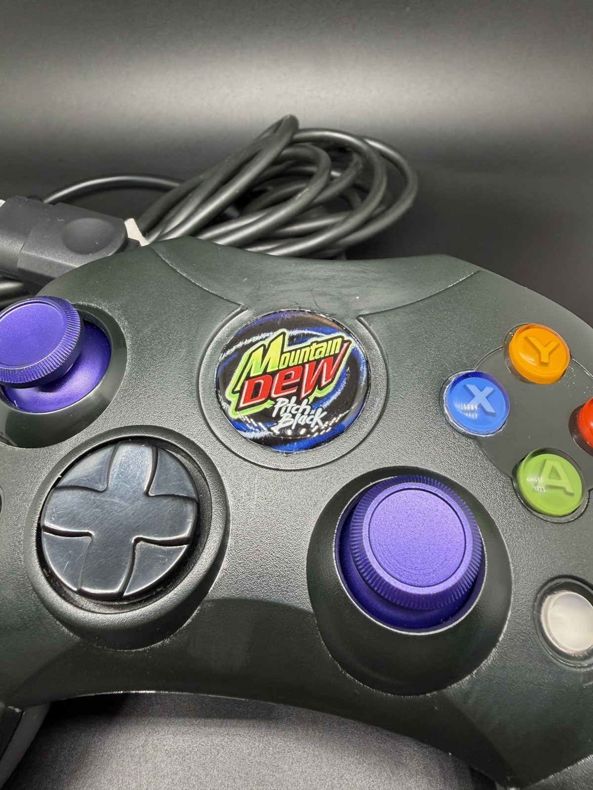 Original Xbox Pitch Black Mountain Dew Custom S Type Controller Tested Working