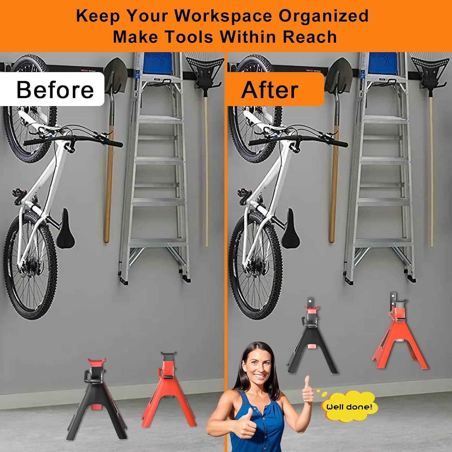 Garage Wall Mount Organizer Hooks Heavy Duty Jack Stand Storage Shelves