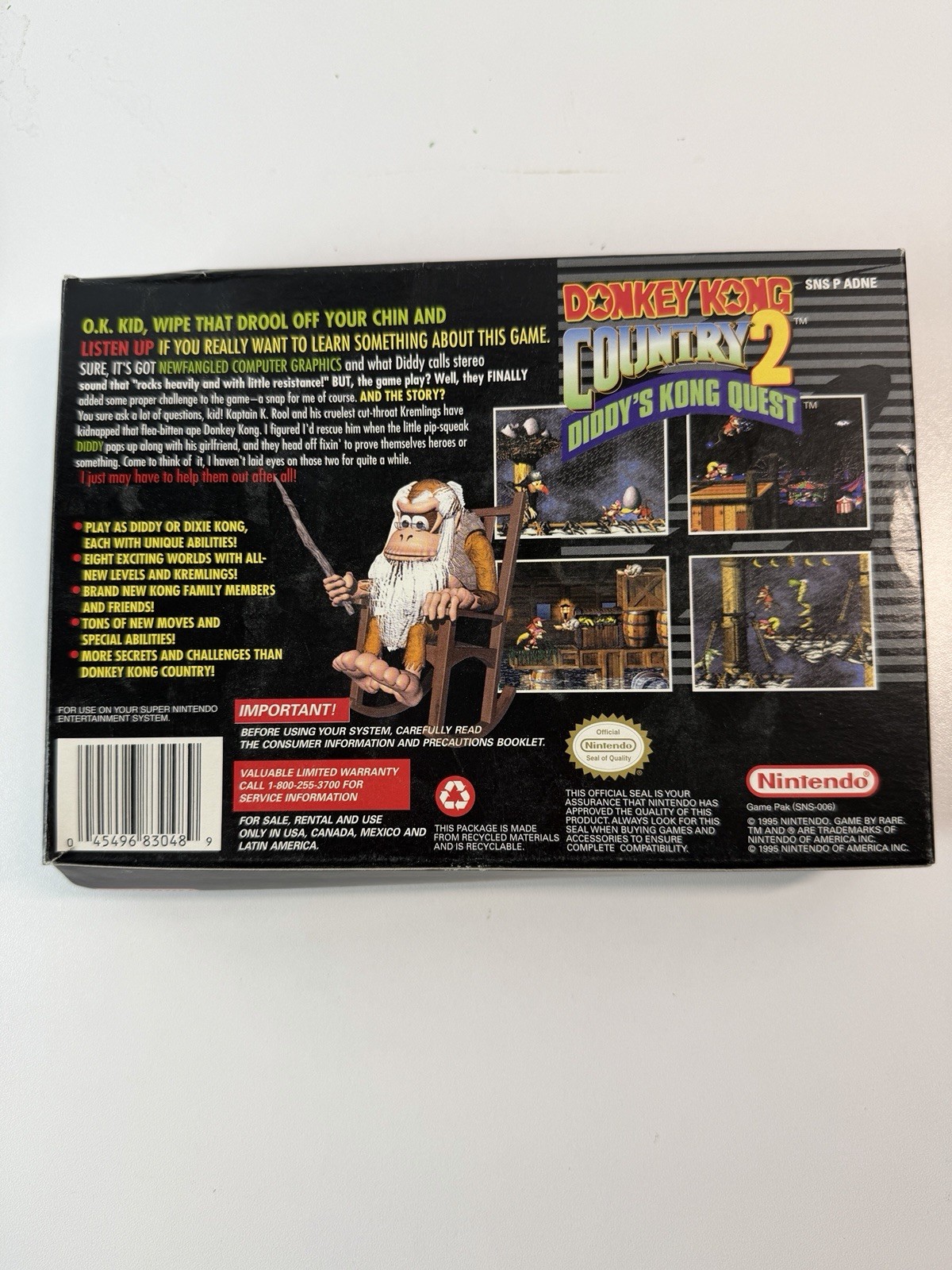 Donkey Kong Country 2 SNES (Diddy’s Kong Quest) Authentic Box & Instructions