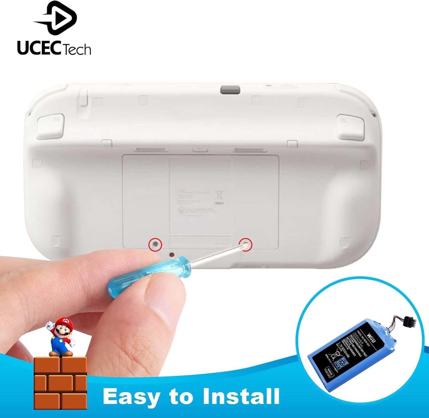 8000mAh Wii U Gamepad Battery, Wii U Battery Replacement Rechargeable Battery Pa