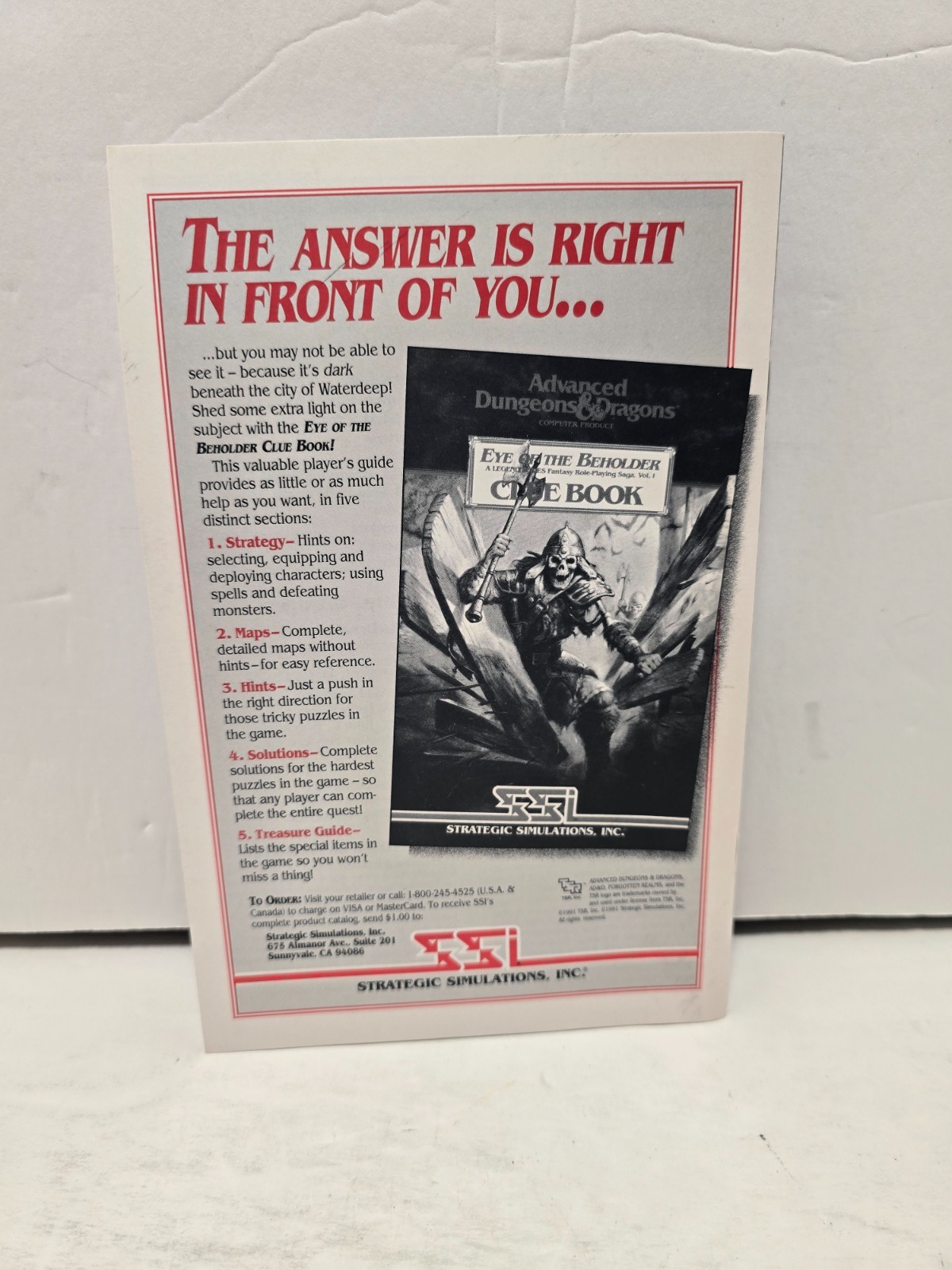 Advanced Dungeons & Dragons Eye of the Beholder w/ Manual Insert Commodore Amiga
