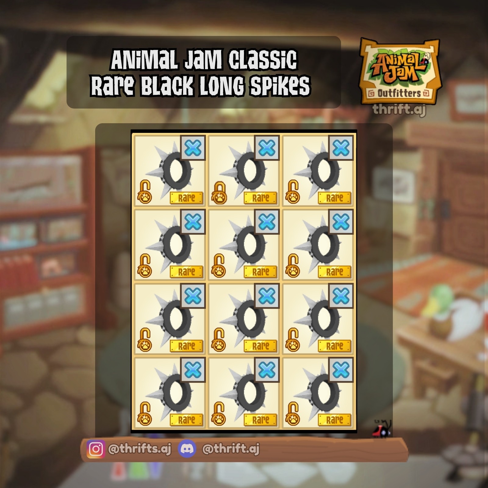 Animal Jam Classic (AJC) | Rare Black Long Spiked Collar (READ DESCRIPTION)