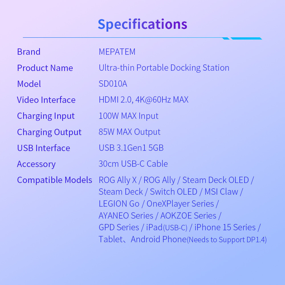 Docking Station for Steam Deck with HDMI 4K USB Type-C PD Fast Charging Port
