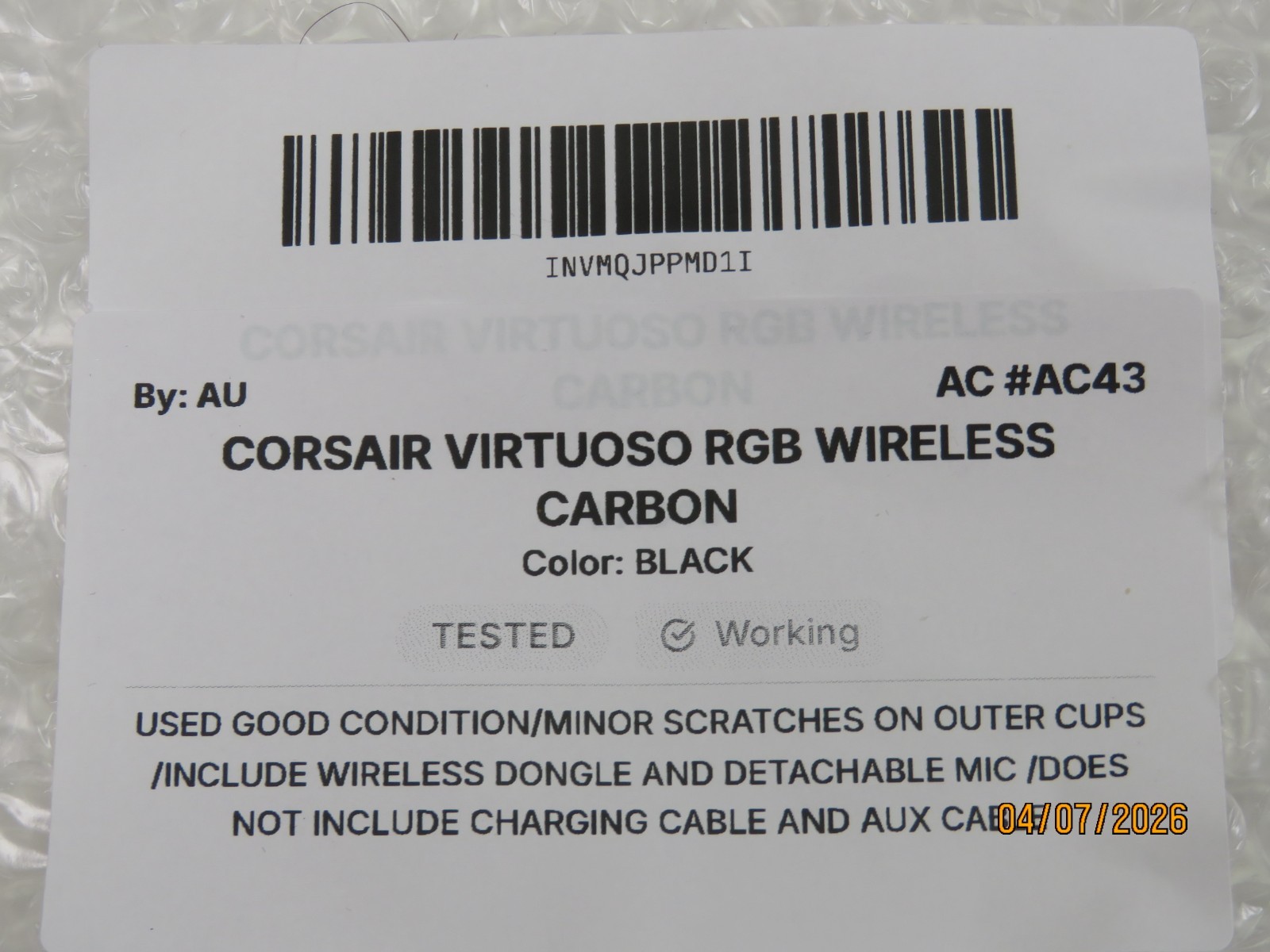 Corsair CA-9011185-NA Virtuoso RGB Carbon Headband Headset for Gaming [AC43]
