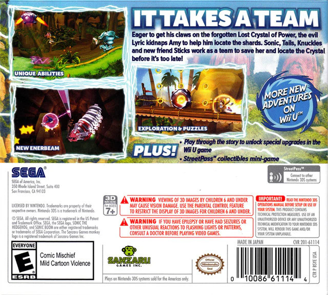 Sonic Boom: Shattered Crystal – Nintendo 3DS [Platformer Adventure] NEW