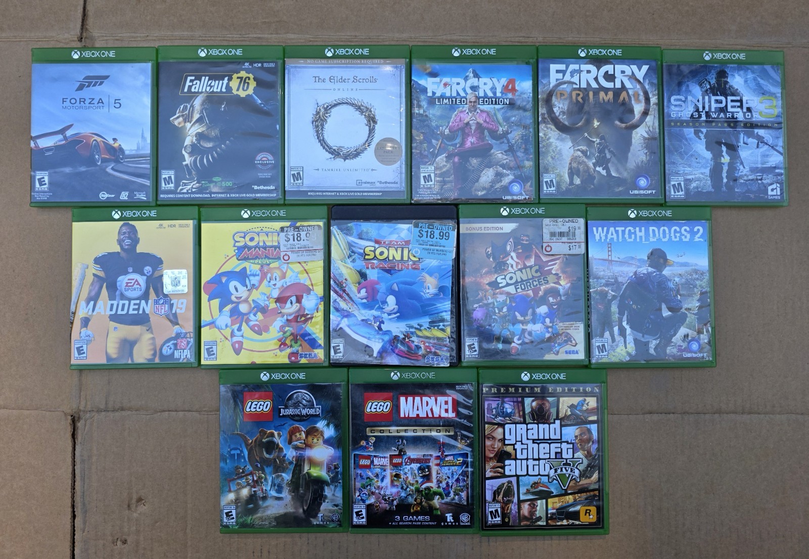 Xbox One Game Lot 14 Bundle GTA V Premium Sonic Mania Plus Forza 5 Watch Dogs 2