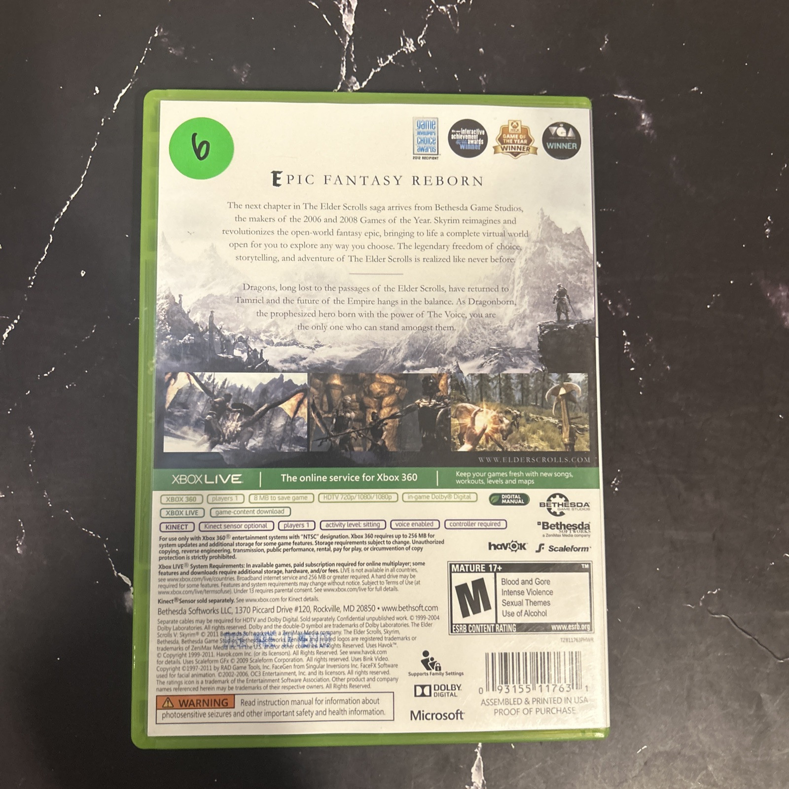 The Elder Scrolls V: Skyrim Xbox 360 2011 Better with Kinect (No Map)