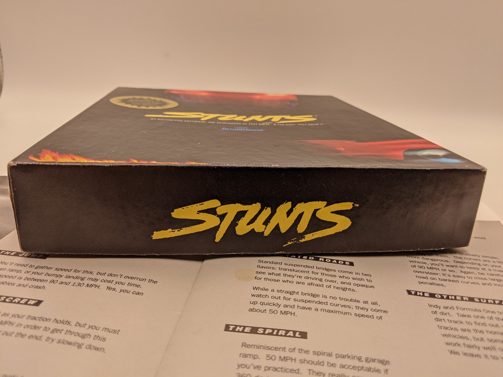 Stunts Big Box Broderbund PC Game 1990 5.25″ and 3.5″ Disks with Box and Manual