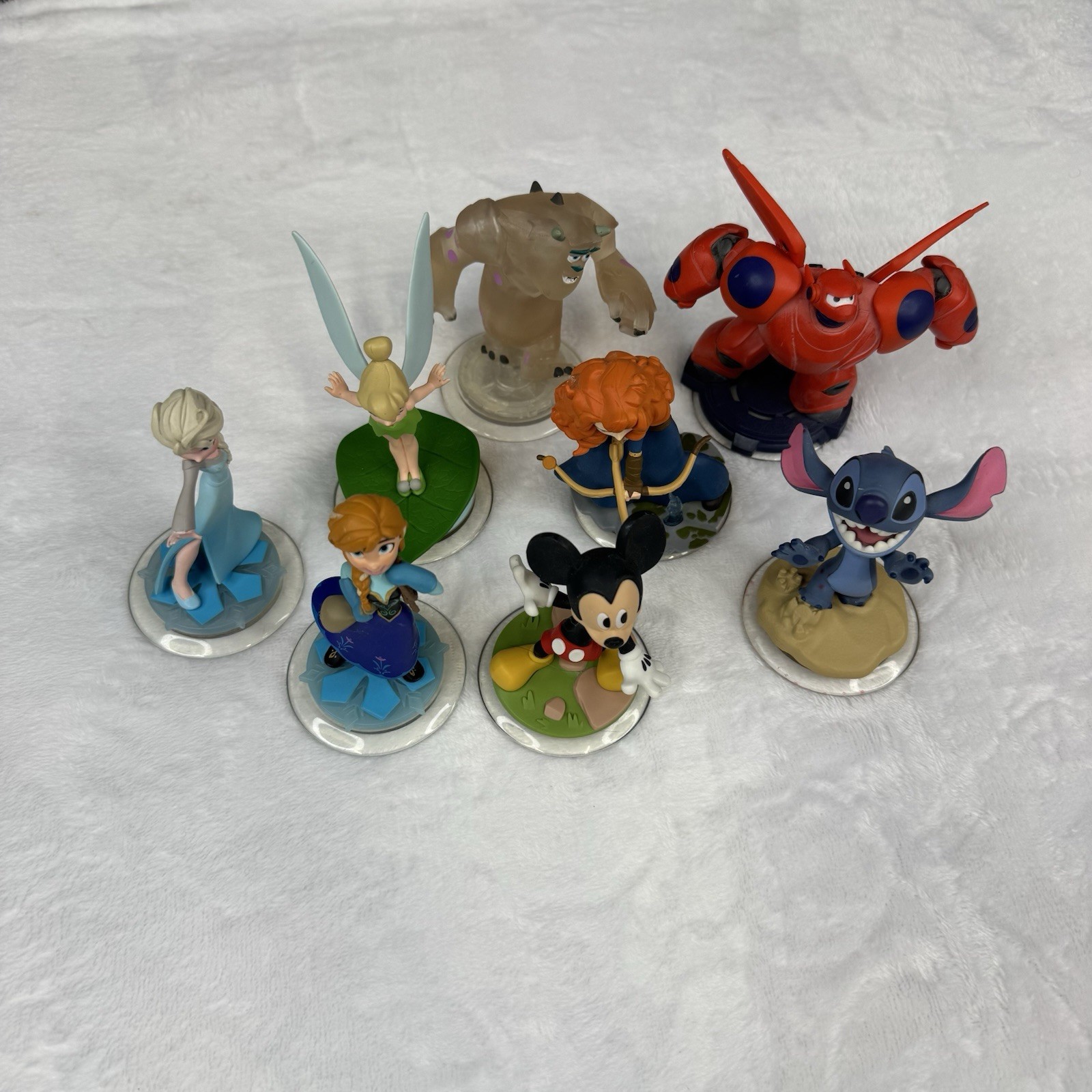 Disney Infinity Figures Lot of 8 Elsa, Stitch, tinker Bell, Mickey Mouse, Sully