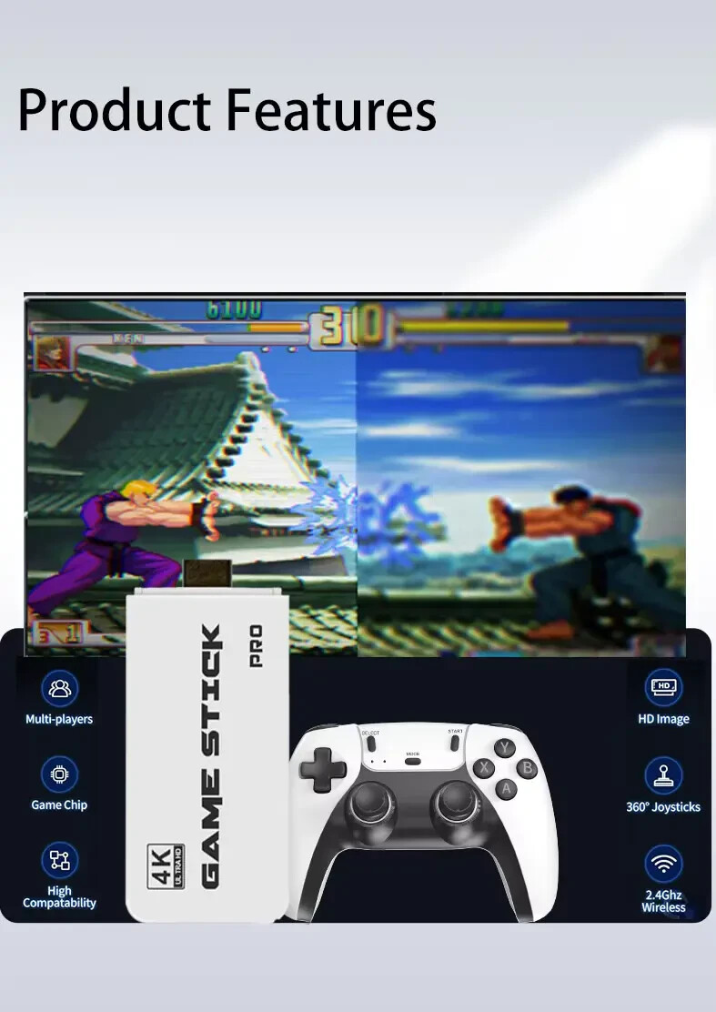 M15 Pro 4K Game Stick Console – 64GB/128GB with Wireless Gamepads & Classic Game