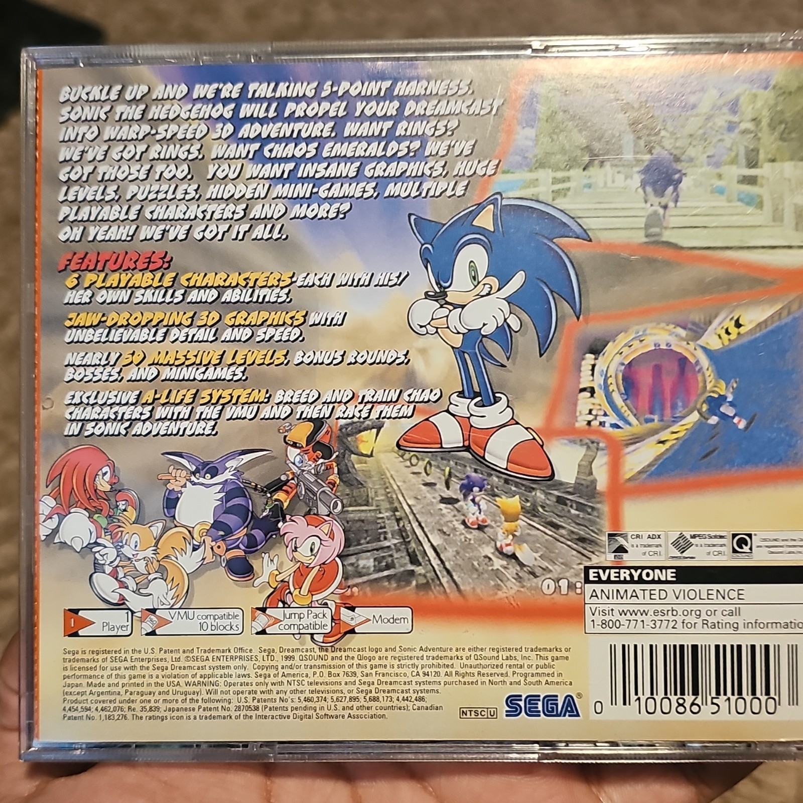 SEGA Sonic Adventure Sega Dreamcast Manual Included E NTSC-U/C 1999
