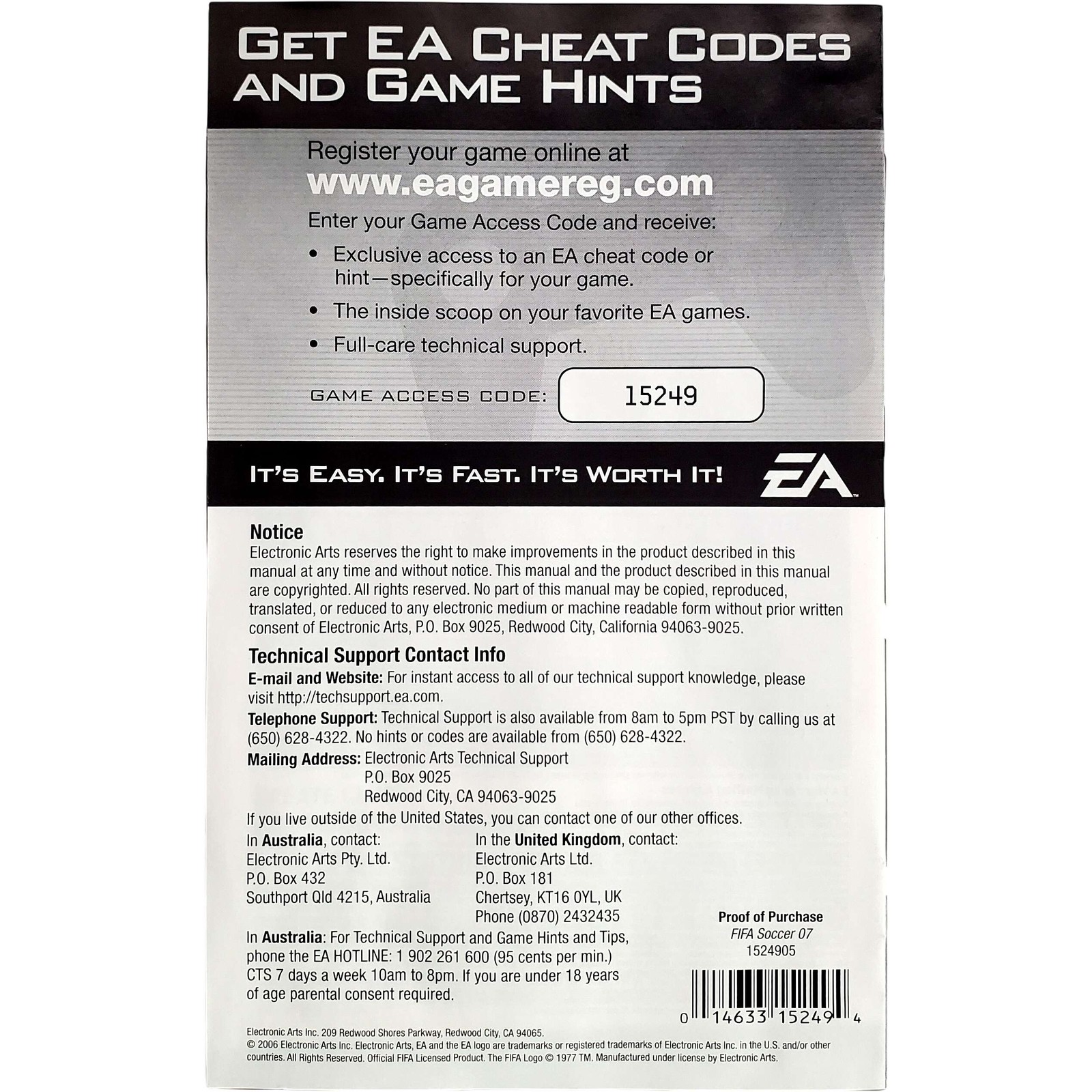 (Manual Only) FIFA 07 – Sony Playstation 2 Tested Authentic 180 Day Guarantee