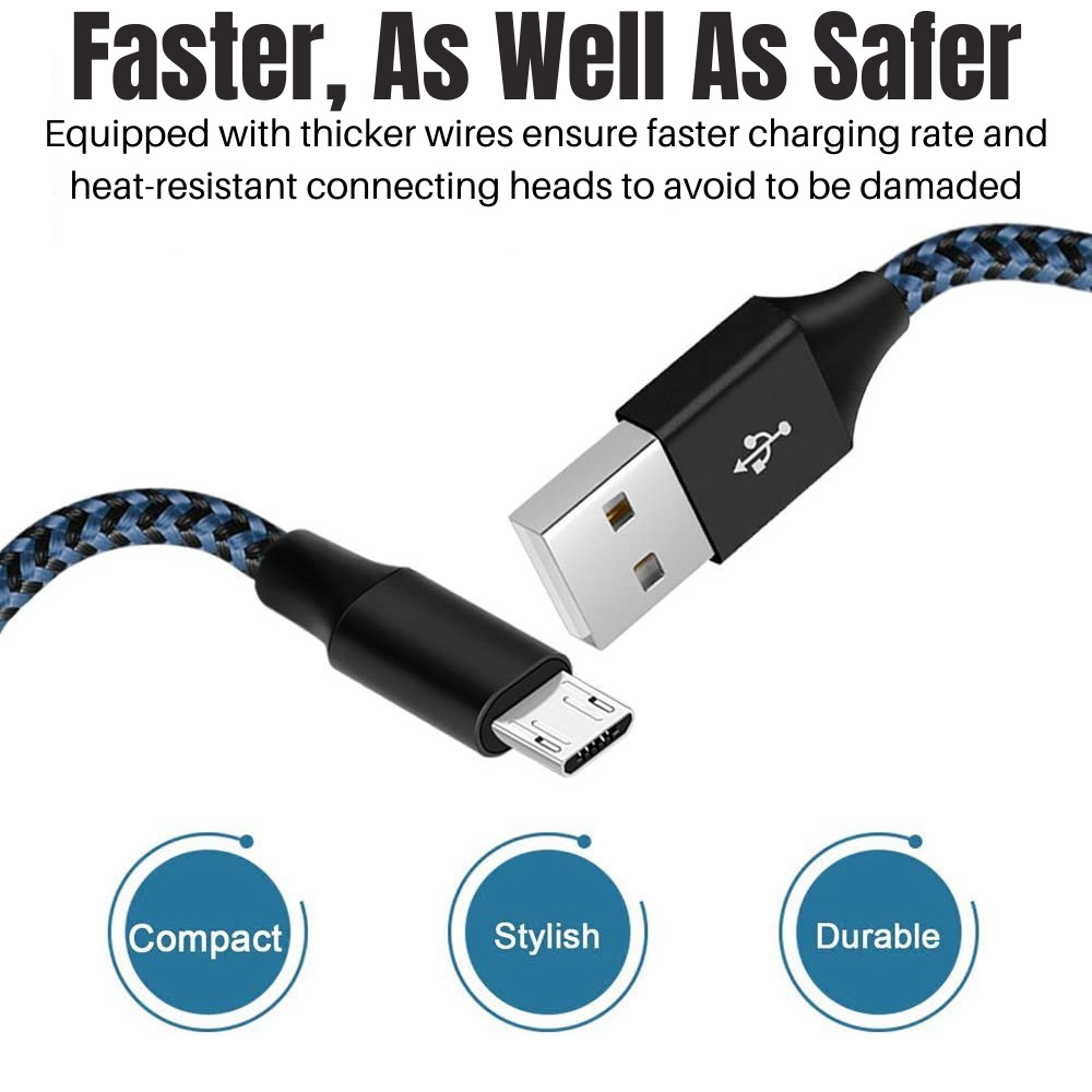 3 Pack Braided Micro USB Charger Cable Charging Cord For Android Samsung Google