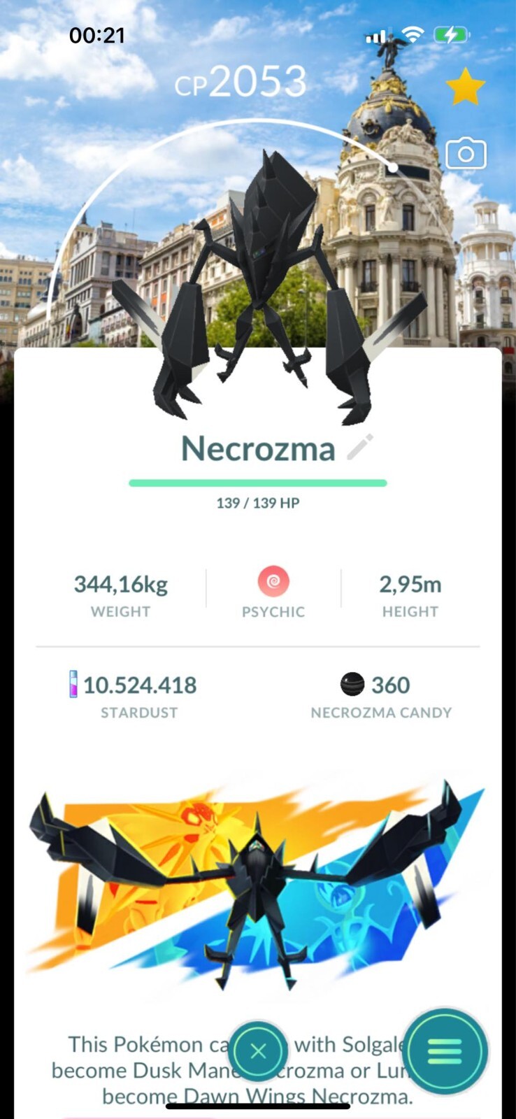 – Pokémon Necrozma background Mardrid Spain Non Shiny – Trade 1 Mil stardust