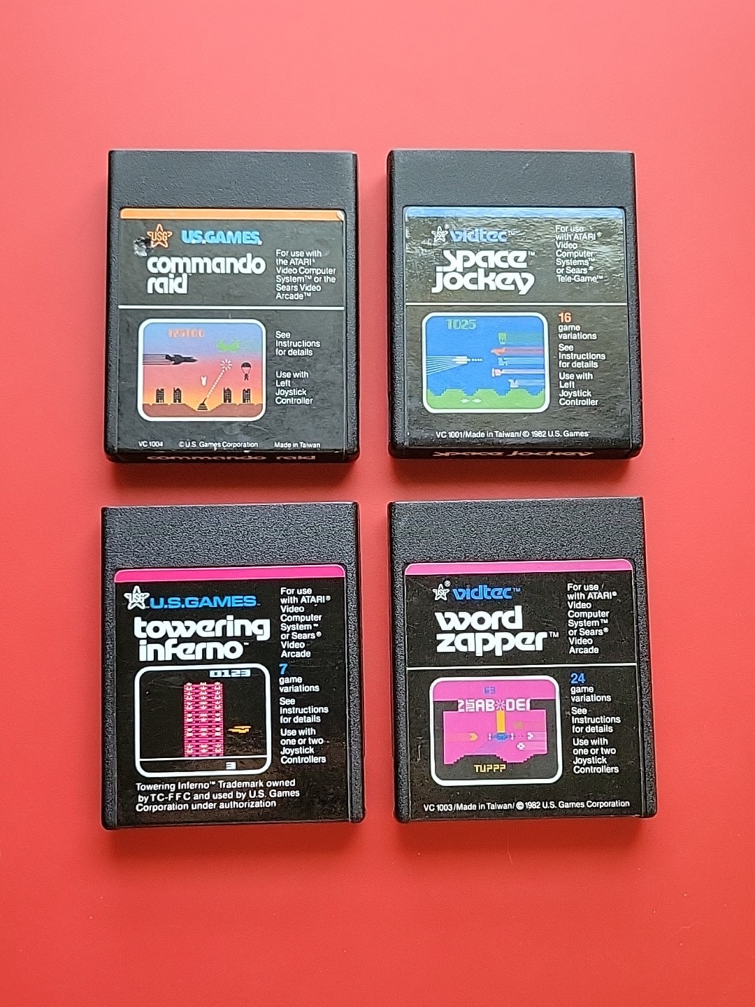 Towering Inferno Word Zapper Commando Raid Space Atari 2600 Lot 4 U.S. Games