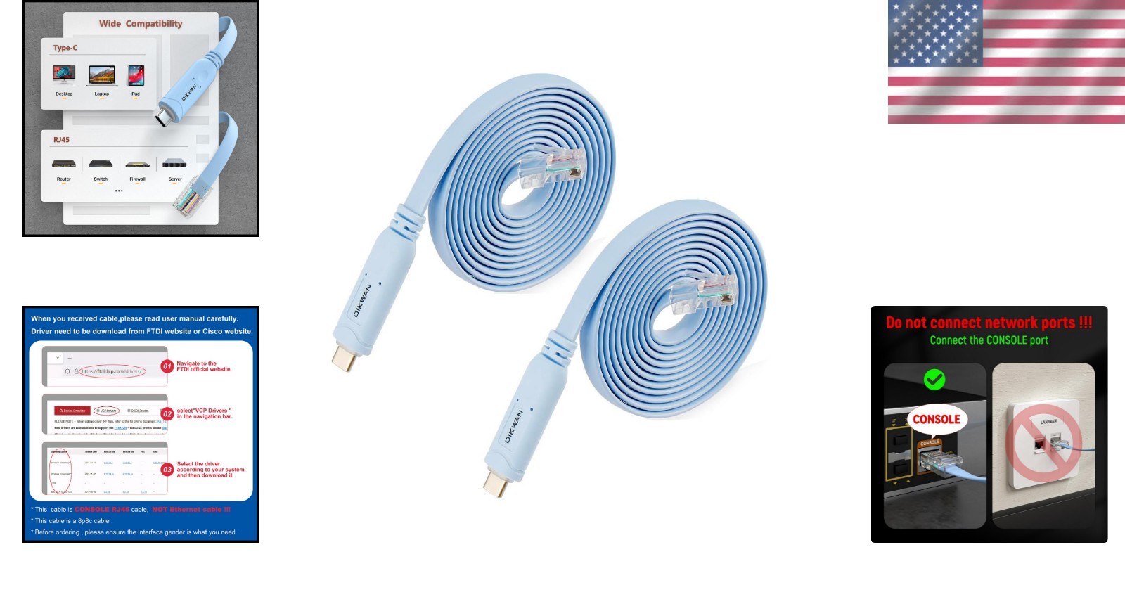 USB-C to RJ45 Console Cable 2 Pack for Networking