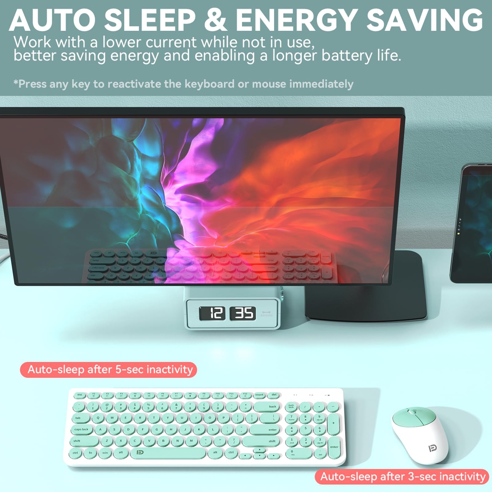 FD Wireless Keyboard and Mouse Combo – 2.4GHz USB IK6630 Mint Green & White