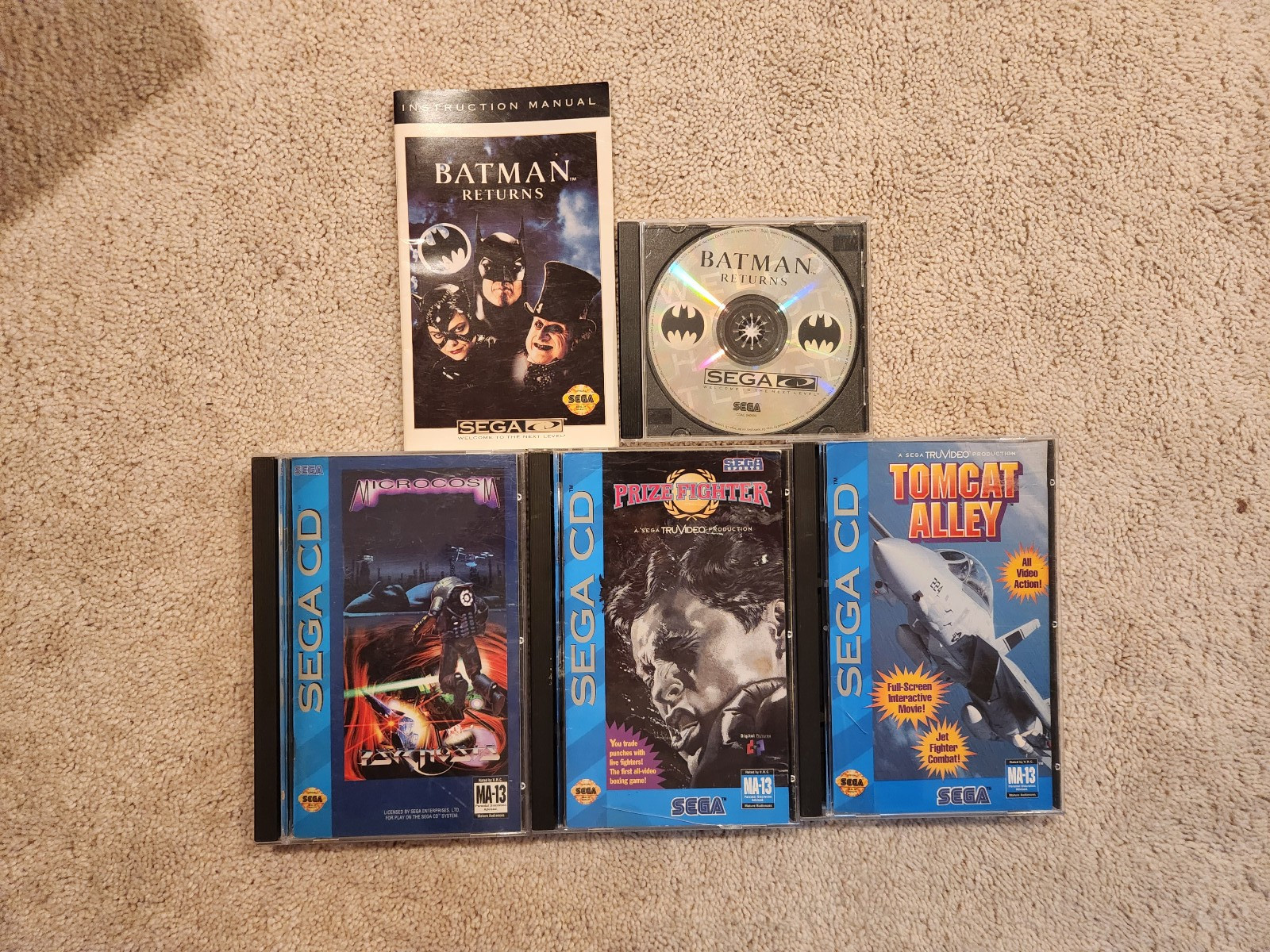Sega CD Game Lot Batman Returns, Microcosm, TC Alley, Prize Fighter Very Good Cd