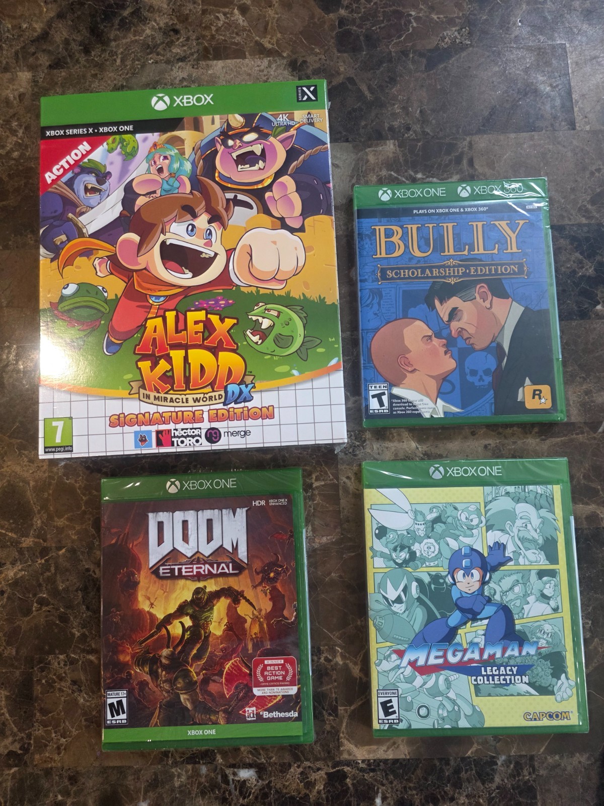 Xbox One / Xbox Series X 4 game lot, Alex kid,Mega Man,Bully+ Doom, New/ Sealed