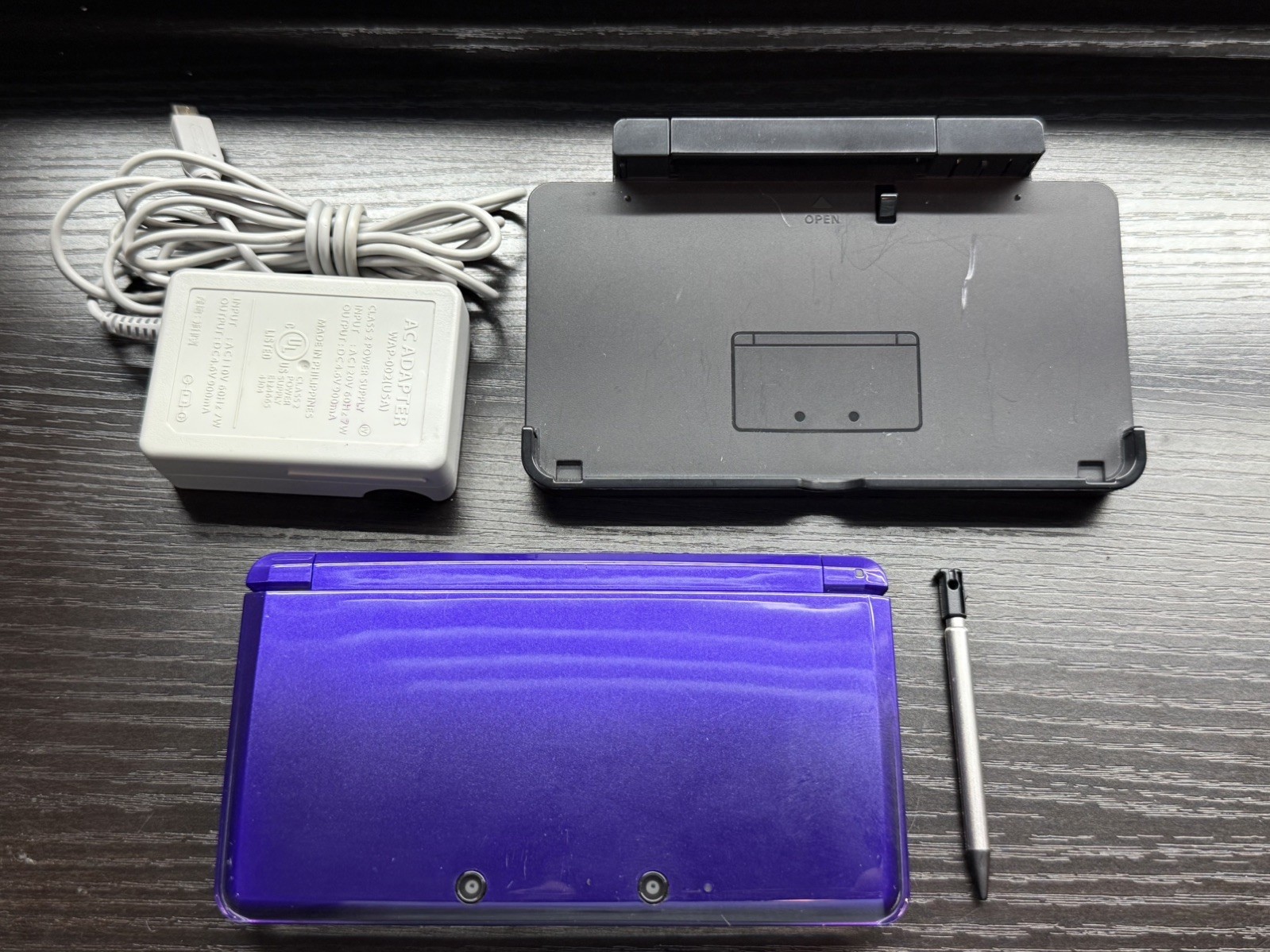 Nintendo 3DS Midnight Purple Handheld Console System Docking + Tested + 11 Games