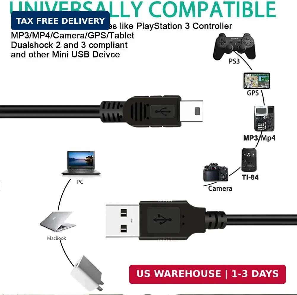 PS3 Charger Cable,10ft PS3 Controller Charging Cord,Mini USB Cable