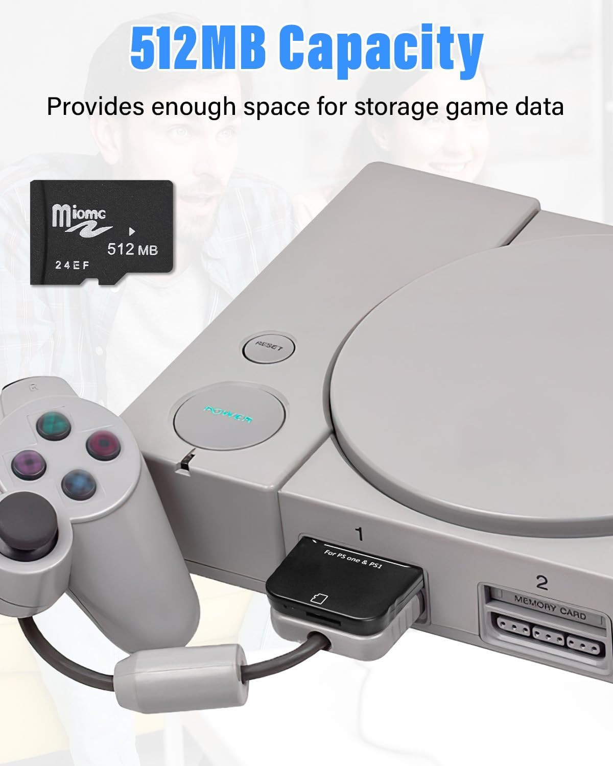 PS1 Memory Card with 512MB Micro SD Card, High Speed Game Memory Card for PS1 &