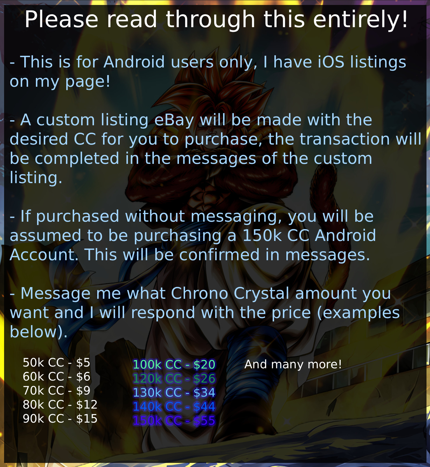 Dragon Ball Legends Chrono Crystals – [Android ONLY] – ANY AMOUNT – DBL