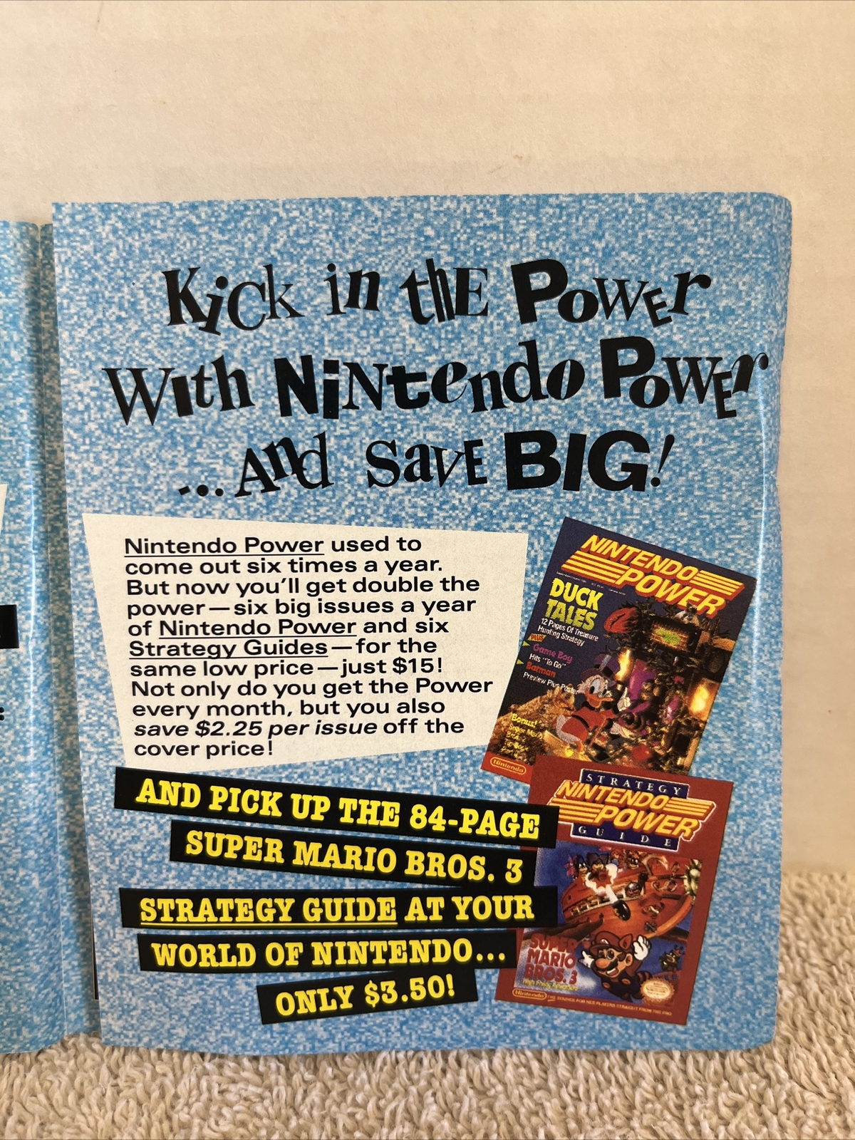 NES Super Mario Bros. 3 Nintendo Power Fold-out INSERT Unused OFFER 1990 NICE!