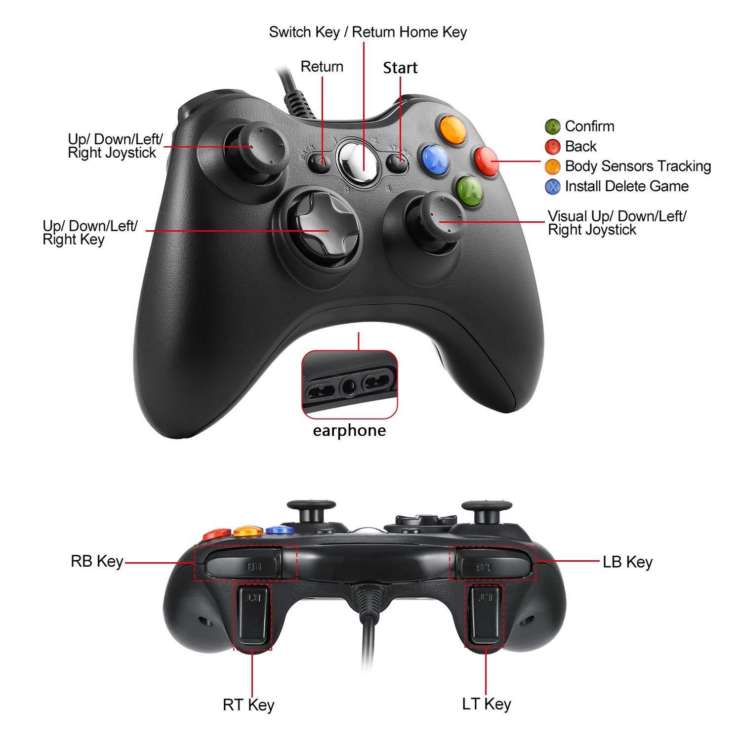 USB Wired/Wireless Gaming Controller Joystick for Microsoft Xbox 360/ PC Windows