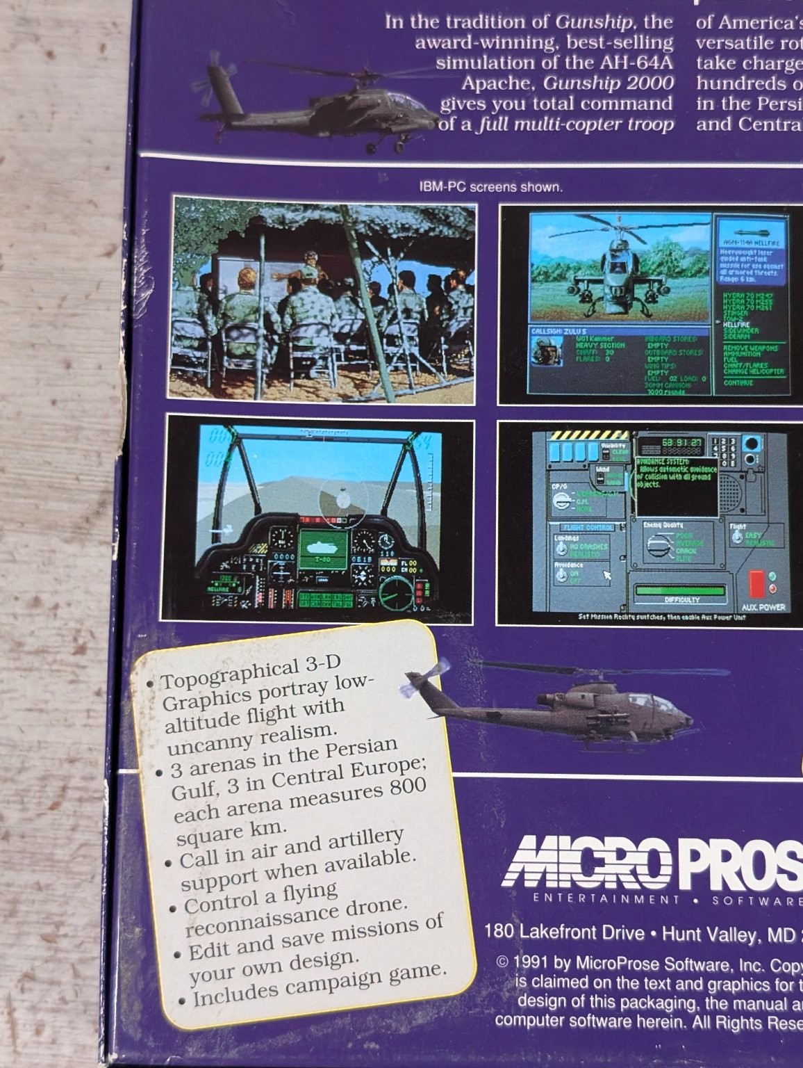 Gunship 2000 IBM PC Video Game Combat Simulation Helicopter Big Box 5″ Floppy
