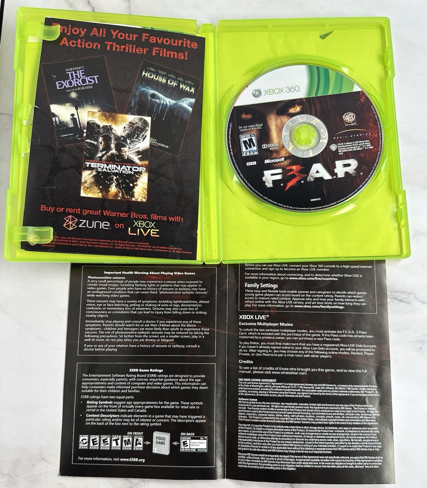 XBOX 360 Fear 2 + Fear 3 Video Games Horror CIB Complete Lot Of 2 Games Working