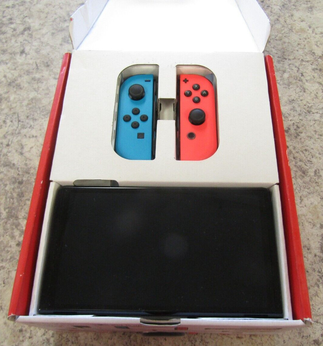 Nintendo Switch OLED HEG-001 Console W/Neon Red & Neon Blue Joy-Cons in box