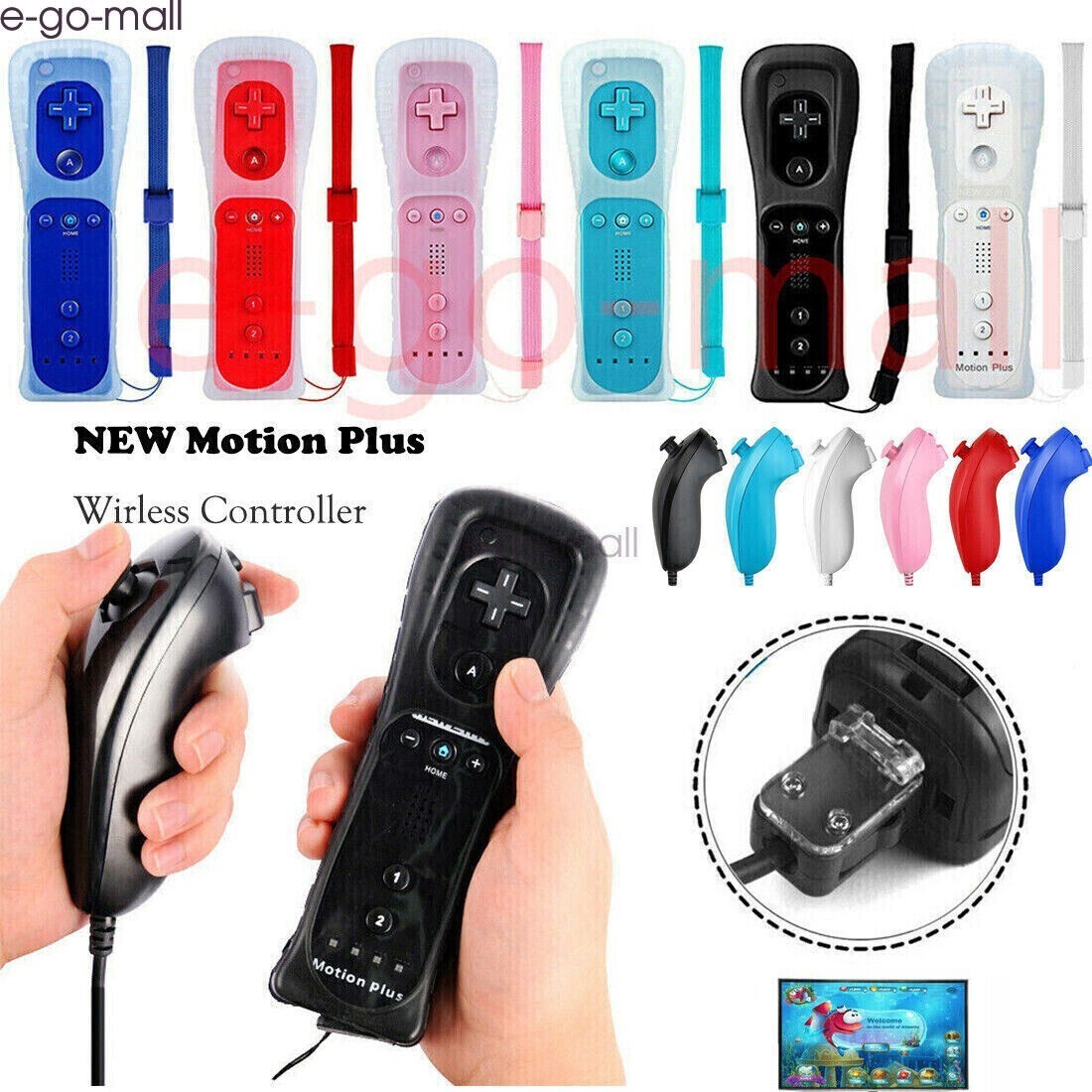 2 in 1 Motion Plus Wii Rmote Nunchuck Controller for Nintendo Wii/Wii U Game